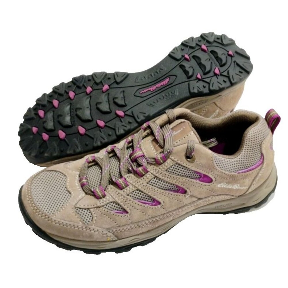 Eddie Bauer Womens Hiking Shoes Leather Tan Maroon Low Rise Size 7.5 NWOB